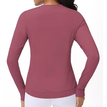 Women's Long Sleeve Compression Shirts Workout Tops Cross Hem Athletic Running Yoga T-Shirts with Thumb Hole Rose Red