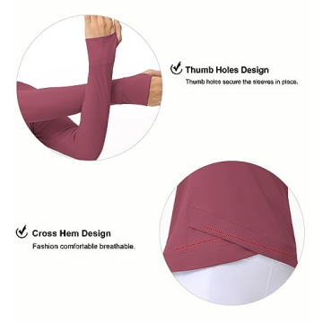 Women's Long Sleeve Compression Shirts Workout Tops Cross Hem Athletic Running Yoga T-Shirts with Thumb Hole Rose Red