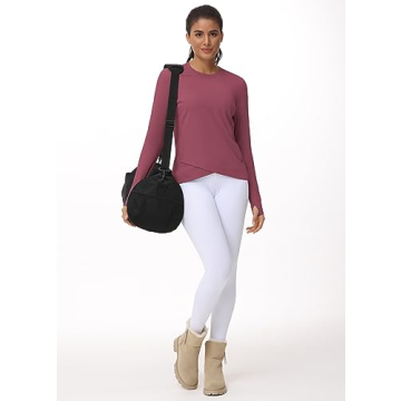 Women's Long Sleeve Compression Shirts Workout Tops Cross Hem Athletic Running Yoga T-Shirts with Thumb Hole Rose Red