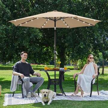Yaheetech 10FT Solar Powered Patio Umbrella - UV Protection Market Table Umbrella w/ 32 LED Lights &...