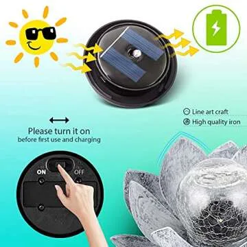 Huaxu Solar Lights Outdoor Garden, Crackle Globe Glass Lotus Decor, Waterproof LED Metal Flower Decorations for Patio,Lawn,Walkway,Tabletop,Ground