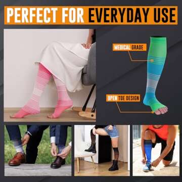 Doc Miller Toeless Compression Socks Women and Men – Open Toe Calf Support, 20-30mmHg Knee-High Sleeves, Lightweight, 1 Pair