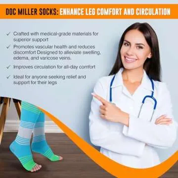 Doc Miller Toeless Compression Socks Women and Men – Open Toe Calf Support, 20-30mmHg Knee-High Sleeves, Lightweight, 1 Pair
