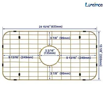 Lonsince Gold Sink Protector,24 15/16"x13 1/8" Kitchen Sink Grid Gold,Stainless Steel Sink Protector,Sink Bottom Grid,Sink Grate