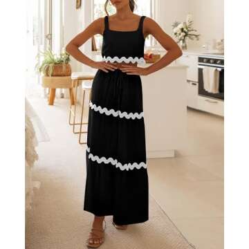 BTFBM Women Summer 2 Piece Beach Vacation Outfits Casual Sleeveless Crop Tops High Waisted Maxi Skirt Sets with Pocket(Black, X-Large)