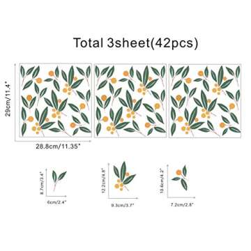 Nordic Tangerines Green Leaves Wall Decal, Fruit Wall Decals,Plant Fresh Leaves Sticker for Bedroom Office Decoration,Tangerine Wall Decals (32pcs Tangerines Leaf)