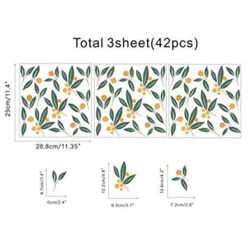 Nordic Tangerines Green Leaves Wall Decal, Fruit Wall Decals,Plant Fresh Leaves Sticker for Bedroom Office Decoration,Tangerine Wall Decals (32pcs Tangerines Leaf)
