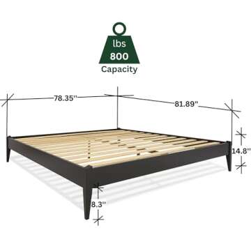 Bme Dinkee King Platform Bed Frame Wood 15 Inch - Solid Wood Bed Frame - Modern & Minimalist Style -...