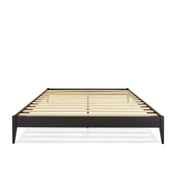 Bme Dinkee King Platform Bed Frame Wood 15 Inch - Solid Wood Bed Frame - Modern & Minimalist Style - 12 Strong Wood Slat Support - Easy Assembly - No Box Spring Needed - Black