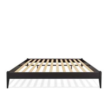 Bme Dinkee King Platform Bed Frame Wood 15 Inch - Solid Wood Bed Frame - Modern & Minimalist Style - 12 Strong Wood Slat Support - Easy Assembly - No Box Spring Needed - Black