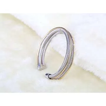 UNY JEWEL Jewelry Double Line Cross Over Twisted Cable Wire Bracelet Vintage Fashion Antique Design Elegant Unique Retro Cuff Bangle Bracelet (Double Line)
