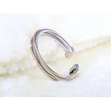 UNY JEWEL Jewelry Double Line Cross Over Twisted Cable Wire Bracelet Vintage Fashion Antique Design Elegant Unique Retro Cuff Bangle Bracelet (Double Line)