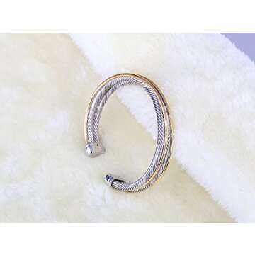 UNY JEWEL Jewelry Double Line Cross Over Twisted Cable Wire Bracelet Vintage Fashion Antique Design Elegant Unique Retro Cuff Bangle Bracelet (Double Line)