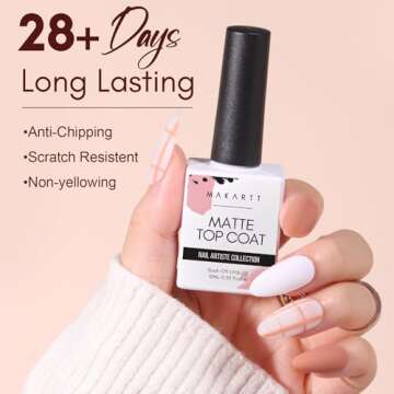 Makartt Matte Gel Top Coat 10ml, Soak Off No Wipe Long-Lasting Matte Finish for Nail Art, Protective Seal with Smooth Velvet Texture for DIY and Salon Manicure