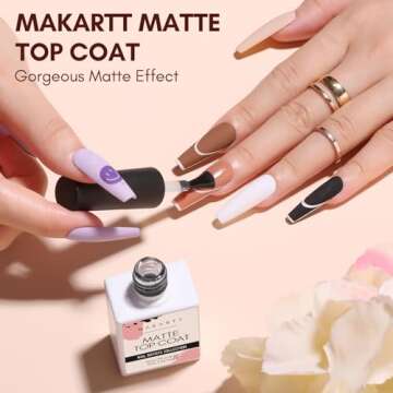 Makartt Matte Gel Top Coat 10ml, Soak Off No Wipe Long-Lasting Matte Finish for Nail Art, Protective Seal with Smooth Velvet Texture for DIY and Salon Manicure