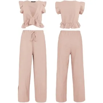 FANCYINN Summer Outfits for Women Deep V Neck Crop Set