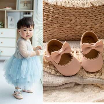 CENCIRILY Infant Baby Girls Mary Jane Flats Non Slip Soft Sole Prewalker Princess Wedding Dress Shoes
