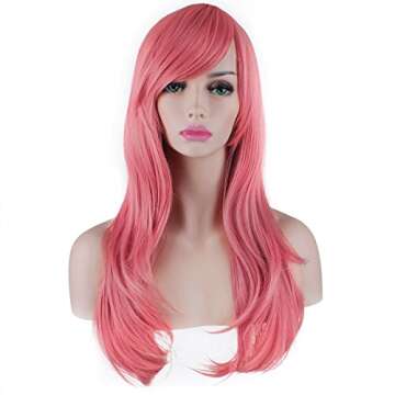 Akstore 28" 70cm Fashion Wigs Long Wavy Curly Hair Cosplay Wig & Wig Cap (Pink)