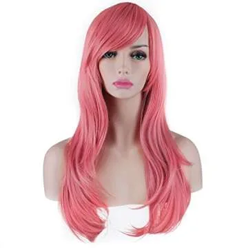 Akstore 28" 70cm Fashion Wigs Long Wavy Curly Hair Cosplay Wig & Wig Cap (Pink)