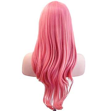 Akstore 28" 70cm Fashion Wigs Long Wavy Curly Hair Cosplay Wig & Wig Cap (Pink)