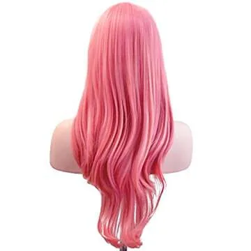 Akstore 28" 70cm Fashion Wigs Long Wavy Curly Hair Cosplay Wig & Wig Cap (Pink)