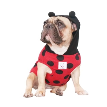 iChoue I am a French Bulldog Ladybug Costume Hoodie for Small Medium Dogs - Black and Red, Large