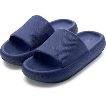 BRONAX Slides for Men Pillow Slippers House Home Garden Shower Bath Soft Indoor Quick Drying Sandals Sandles Size 12 Comfy Cushioned Thick Sole 46-47 Blue