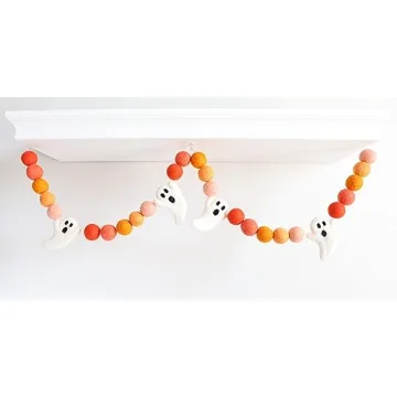 Halloween Felt Garland 6 Ft Wool Ball Pom String Decor