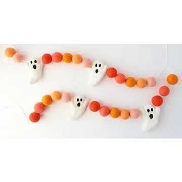 Halloween Felt Garland 6 Ft Wool Ball Pom String Decor