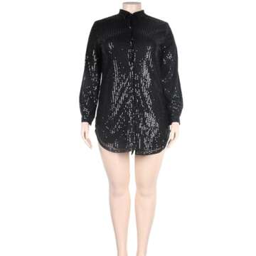 Vaceky Sequin Shirt Dress Women Collared Button Down Long Sleeve Flowy Tunic Dresses