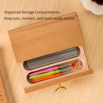 Premium Beech Wood Crochet Blocking Board Kit with 50 Stainless Steel Pins, Storage Drawer, Adjustable Stand, Ideal for Granny Squares, Crochet Projects, and Knitting (9.5" Beech)