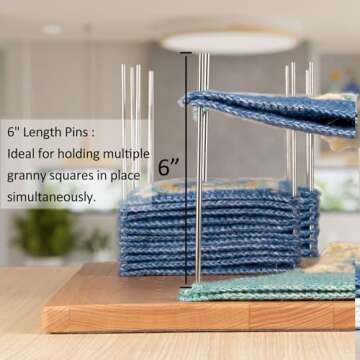 Premium Beech Wood Crochet Blocking Board Kit with 50 Stainless Steel Pins, Storage Drawer, Adjustable Stand, Ideal for Granny Squares, Crochet Projects, and Knitting (9.5" Beech)