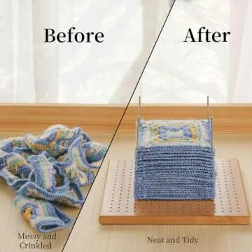 Premium Beech Wood Crochet Blocking Board Kit with 50 Stainless Steel Pins, Storage Drawer, Adjustable Stand, Ideal for Granny Squares, Crochet Projects, and Knitting (9.5" Beech)