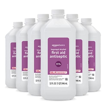 Amazon Basics 91% Isopropyl Alcohol First Aid Antiseptic Liquid, Unflavored, 32 Fl Oz (Pack of 6) (P...