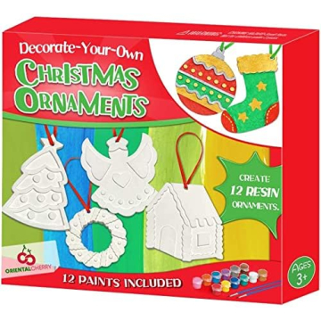 Christmas Crafts for Kids - DIY Christmas Tree Decorations Resin Ornaments Kits (Includes Paints Bru...