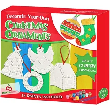Christmas Crafts for Kids - DIY Christmas Tree Decorations Resin Ornaments Kits (Includes Paints Bru...