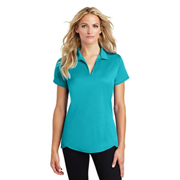 Joe's USA Ladies Heathered Moisture Wicking Golf Polo - Tropic Blue
