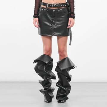 VOMIRA Women's Knee High Stiletto Boots - Pointed Toe High Heels, Wide Calf, Ruched Slouchy Boots - Detachable Snap-off Panel - Mid Calf - Black