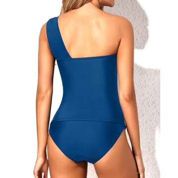 Tempt Me Blue Two Piece Tankini Bathing Suits for Women One Shoulder Swim Top with Bottom Swimsuits ...