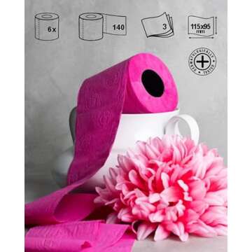 Premium Pink Toilet Paper 3 Ply Pack of 6 Rolls - 140 Sheets