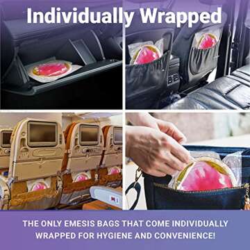Kids Vomit Bags Disposable 5 Pack - Individually Wrapped Barf Bags with Cute Tie Dye Print - Leak Proof Self Sealing Emesis Bags for Motion Car Sickness and Nausea - Ideal for Taxis, Airplane Travel