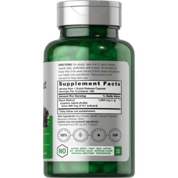 Horbaach Black Walnut Hulls Capsules | 1000 mg | 120 Count | Herbal Supplement | Non-GMO & Gluten Fr...