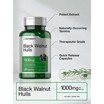 Horbaach Black Walnut Hulls Capsules | 1000 mg | 120 Count | Herbal Supplement | Non-GMO & Gluten Free