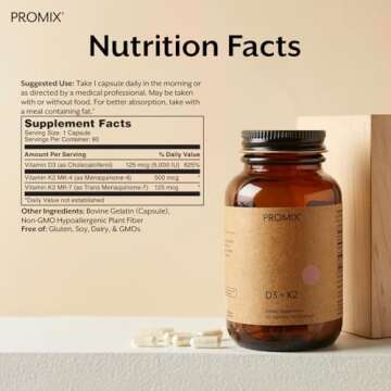 Promix Nutrition Vitamin D3 K2 5000iu Supplement | MK4 & MK7 Exclusive Blend | Gluten & Soy Free - 9...