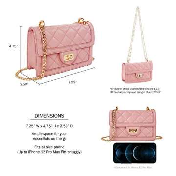 SG SUGU Small Quilted Crossbody Bag, Trendy Designer Shoulder Bag, Phone Wallet Purse for Women (Pink)
