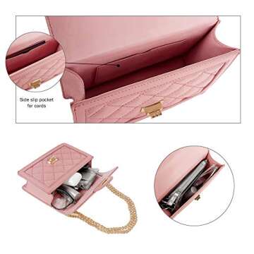 SG SUGU Small Quilted Crossbody Bag, Trendy Designer Shoulder Bag, Phone Wallet Purse for Women (Pink)