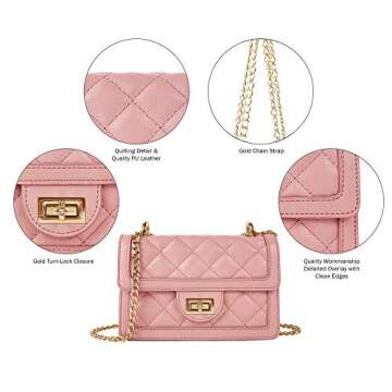SG SUGU Small Quilted Crossbody Bag, Trendy Designer Shoulder Bag, Phone Wallet Purse for Women (Pink)