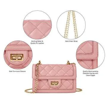 SG SUGU Small Quilted Crossbody Bag, Trendy Designer Shoulder Bag, Phone Wallet Purse for Women (Pink)
