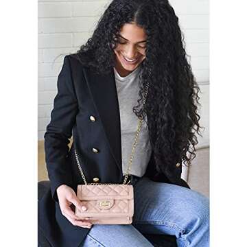 SG SUGU Small Quilted Crossbody Bag, Trendy Designer Shoulder Bag, Phone Wallet Purse for Women (Pink)