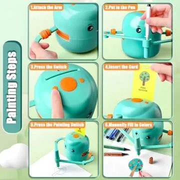 Drawing Robot for Kids, Robot Drawing Toy, Interactive Educational Drawing Robot for Kids, Montessori Learning Toy with 100 Word Cards & Voice, Robot Drawing Machine for Girls and Boys Age 5+ (Blue)